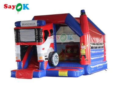 China Commercial Inflatable Bouncy Castle Fire Truck Inflatable Bounce House With Slide for sale