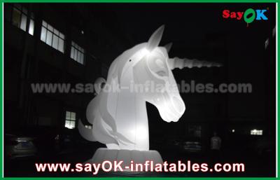China Inflated Cartoon Characters Full White Oxfiord Cloth Inflatable Horse Unicorn With LED Light for sale