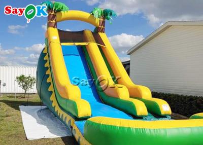 China Inflatable Bouncy Slides Water Slide Bounce House Backyard Double Lane PVC Jungle Inflatable Stair Water Slide With Pool for sale