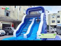 Single Giant Inflatable Water Slide With Swimming Pool Courtyard Blue