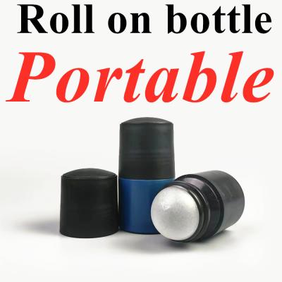 China 50ml Black Empty HDPE plastic roller ball Plastic Roll on Deodorant Antiperspirant Bottle with Black Lid for sale