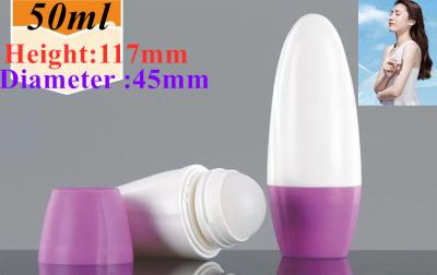 China HDPE 30ml 50ml 60ml Plastic Roll on Cylindrical Round Roller Bottle Deodorant bottle Container with Plastic Roller ball for sale
