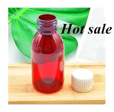 China 100ml 120ml 150ml Round Empty Plastic Pet Medicine Liquid Oral suspension Bottle Amber Cought Syrup Bottle for sale