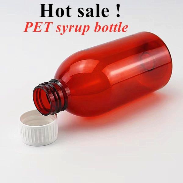 Quality 100ml 120ml 150ml Ample Pet Red Container Cough Syrup Bottle Medicine oral for sale