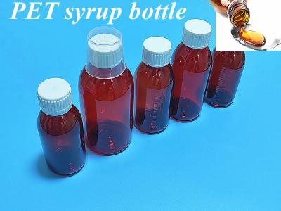 China 100ml 120ml Liquid Amber Plastic Syrup Bottle with screw lid Empty Round PET Amber Syrup Plastic Bottle for sale