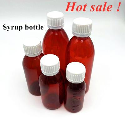 China 150ml Plastic Syrup Bottle Tamper Proof Cough Syrup Brown Bottle for sale