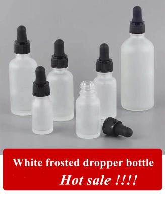 China 20ml 30ml50ml 2oz Cosmetic Personal care Eye Essential Oil Glass White Frosted Dropper Bottle with Dropper Cap for sale