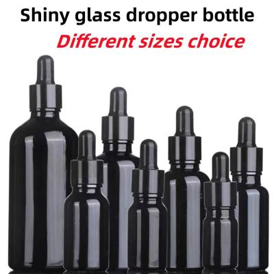 China 5ml 10ml 15ml 30ml dark violet Glass Serum Bottle for Skincare Cosmetic Packaging Glass Dropper Bottle with pipette cap for sale