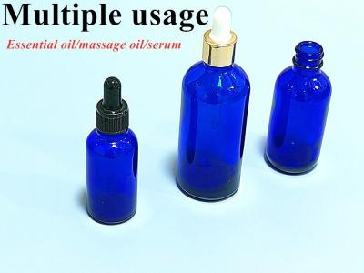 China Cosmetic Glass Blue Serum Dropper Bottle 20ml 30ml 50ml Luxury Essential Oil Glass Bottle with Dropper for sale