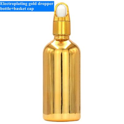 China 10ml 20ml 30ml 50ml Electroplated Gold Essential Oil Bottle Small Gold Bottle Cosmetics Glass dropper Bottle for sale