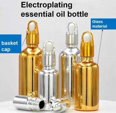 China Sliver Gold 50ml Empty Serum Bottle With Dropper Plating Electroplate for sale