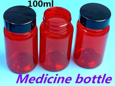 China 100ml Red Low MOQ PET Plastic Pill Bottles Empty Custom Plastic Vitamin Pill Capsule Bottle with Screw Cap Flip Top Cap for sale