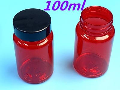 China PET Plastic Red 100ml 150ml Solid Medicine Bottle Capsule Pill Bottle Packaging Container Healthcare Supplement Bottle for sale