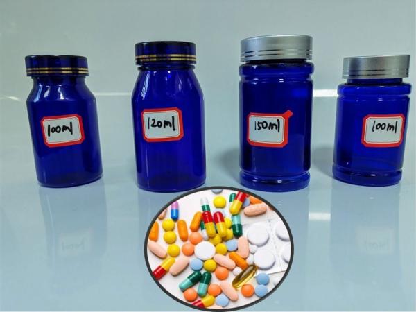 Quality 100cc 120cc Plastic Bottle for Pills Capsules Transparent Blue PET Refillable Plastic Solid Powder Pill Medicine bottle for sale
