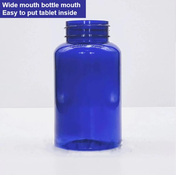 Quality Plastic blue PET 100ml Capsule Pill Bottle with Silver Screw Cap Medicine for sale