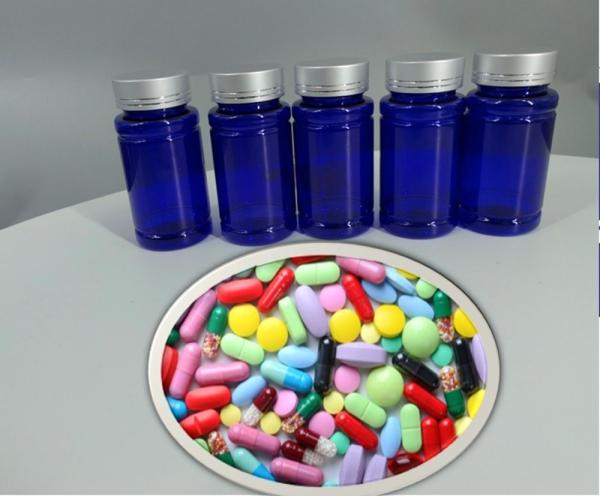 Quality Pharmaceutical 100ml 120ml 175ml Blue PET Plastic Pill Capsule Bottle Health for sale