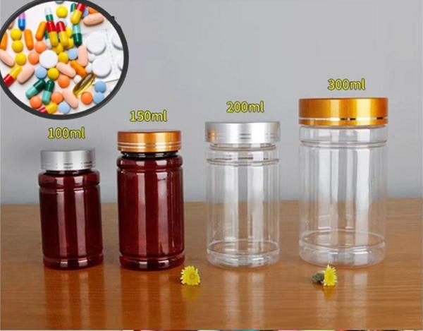 Quality 100ml 150ml 200ml Amber Plastic Pill Bottles With Cap Transparent for sale