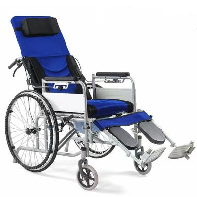 China Hospital Lightweight Collapsible Wheelchair Blue Orange Light Foldable Wheelchair for sale