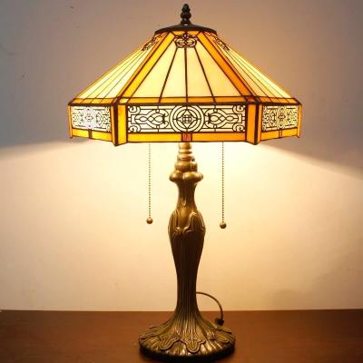 China 30cm 40cm Hexagon Living Room Bed Room Coffee House Hand-crafted Antique Stained Art Glass Table lamp for sale