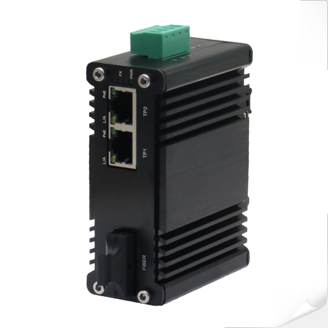 Mini Industrial 1-Port 1000X to 2-Port 10/100/1000Base-T 90W PoE++ Media Converter