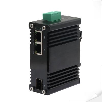 Cina Mini Industrial 1-Port 100/1000X SFP a 2-Port 10/100/1000T 30W PoE+ Media Converter in vendita