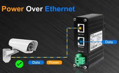 China 12~48VDC Power Input Industrial Gigabit PoE+ Injector Supports IEEE802.3at Power over Ethernet (PoE+) Power Sourcing Equipment for sale