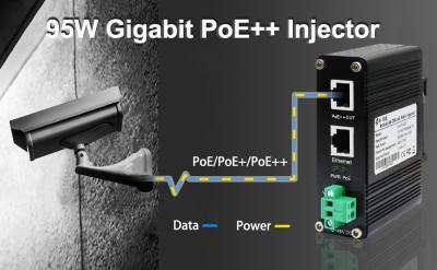 China Industrial Gigabit 95W 802.3bt PoE++ Injector (12~48VDC) Supports DIN-Rail and Wall-mount installation for sale