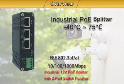 Chine Diviseur industriel d'IEEE802.3af/at PoE avec la fonction de commutateur 2 gauche, tension 12VDC de sortie à vendre