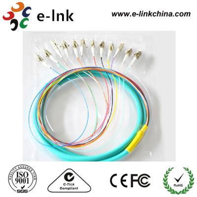 China 1-meter veelkleurig 12-vezel gebundeld Fan-out OM3 LC pigtail for sale