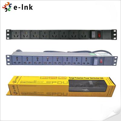 China Bloc d'alimentation PDU 19 pouces 1U 8 ports avec protection contre les surtensions et matériau ignifuge de classe UL94V-0 for sale
