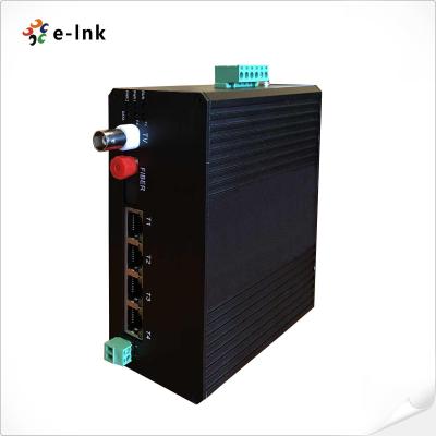 China Fibra video industrial del interruptor los 4x100M Ethernet +1xVideo+1xRS485+1xGigabit de Ethernet en venta