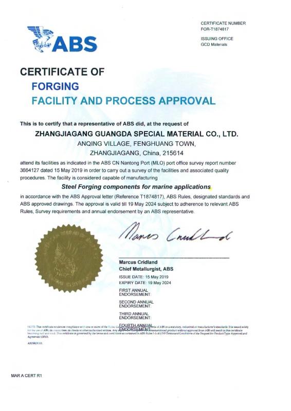 ABS certificate - Zhangjiagang Guangda Special Material Co., Ltd.