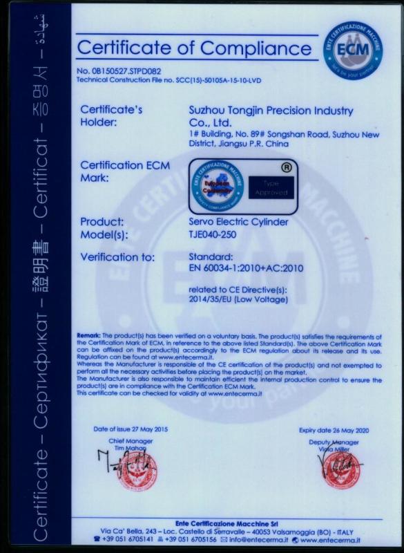 Certificate of Compliance - Suzhou Tongjin Precision Industry Co., Ltd