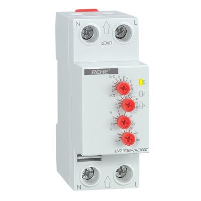 China DV2-1T63A Adjustable Voltage Monitoring Auto Reset Under Voltage and Over Voltage Protector for sale