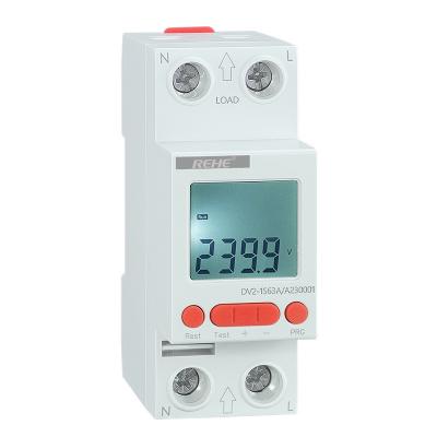 China DV2-1S63A Din Rail Single Phase LCD Under Voltage Over Voltage Auto Reset Relay for sale