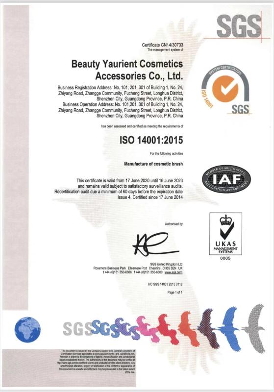 ISO14001 - Beauty Yaurient Cosmetics Accessories Co.,Ltd.