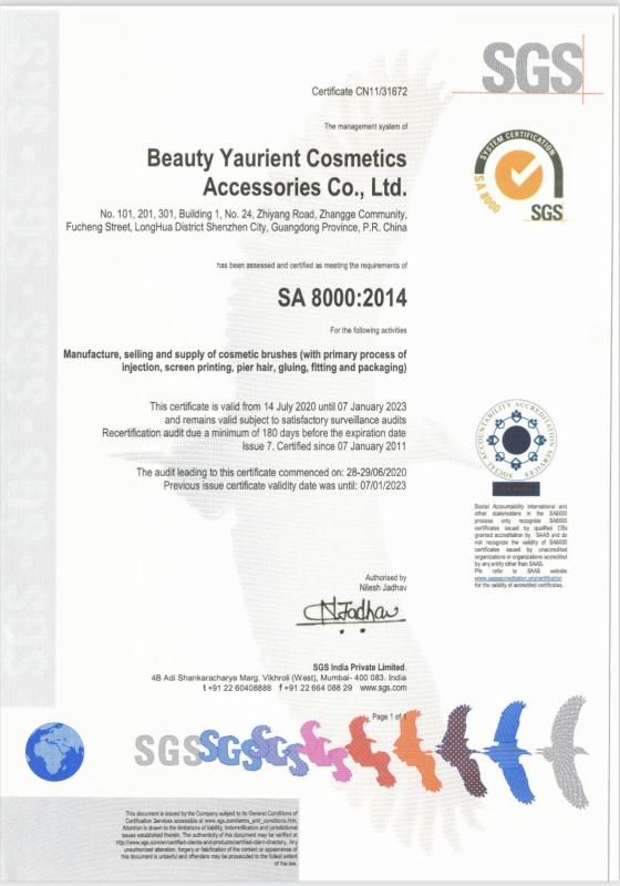 SA8000 - Beauty Yaurient Cosmetics Accessories Co.,Ltd.