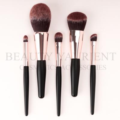 China Rose Gold Ferrule Short Mini Makeup Brush Set 3tone Hair Wood Makeup Brush kit for sale