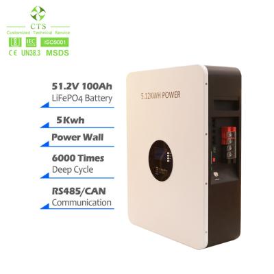 China 5kWh PowerWall Home Energy Storage System 51.2V 100Ah LiFePO4 Battery Te koop