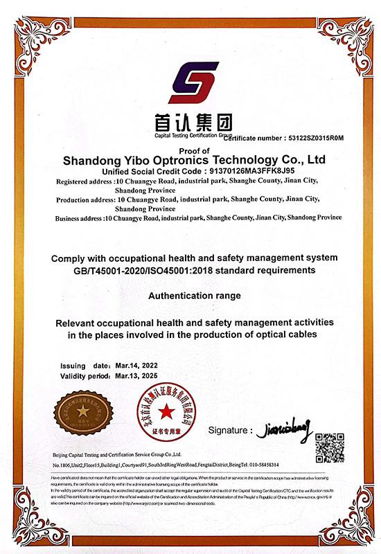 ISO45001 - Shandong Yibo Optronics Technology Co., Ltd.