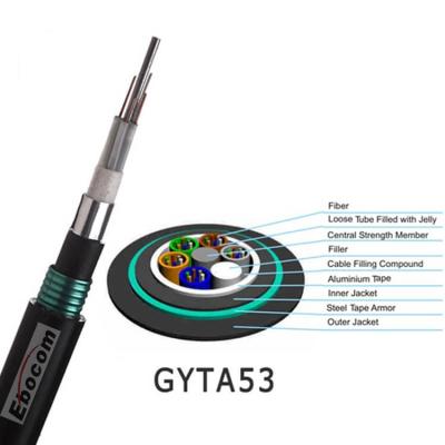 Китай GYTS53 Прямая погруженная оптическая кабель 48 ядра Складная натяжная стальная лента Двойная оболочка LAN-коммуникация продается