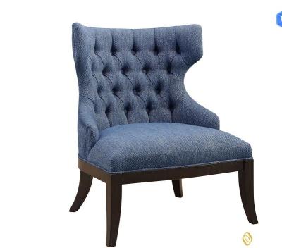 China ODM Wooden Navy Blue Fabric Upholstery Chair Solid Wood Legs ISO18001 Approved for sale