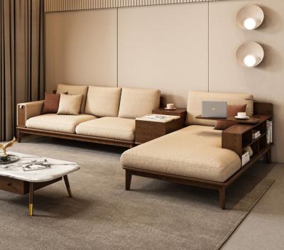 China Moderner chinesischer neuer Entwurf, Walnuss-Farbe mit Gewebe-Polsterung L Formsofa, Landhaus-Möbel zu verkaufen