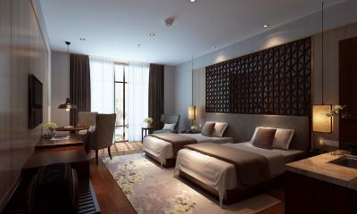 中国 カスタマイズされたホテルの寝室の家具はクルミのベニヤのベッドE1の合板を置く 販売のため