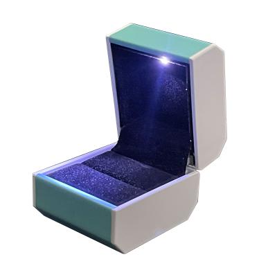China Customized Your Logo-Azure Pu Leather LED Ring Box for sale