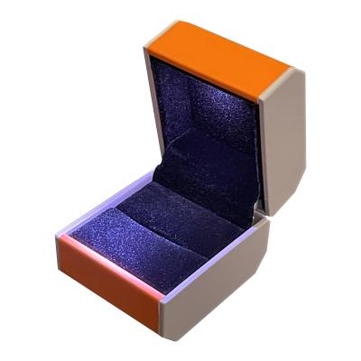 China Customized Your Logo-Orange Pu Leather LED Ring Box for sale