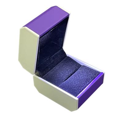 China Customized Your Logo-Purple Pu Leather LED Ring Box for sale