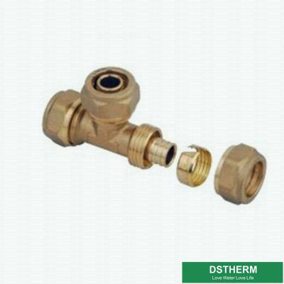 China Equal Threaded Tee Pex Brass Fittings Brass Color Customized Logo Screw Fittings Middle Weight for sale