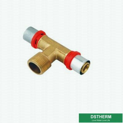 China Customized Male Threaded Tee Compression Double Straight Brass Press Union Fittings For Pex Aluminum Pex Pipe for sale