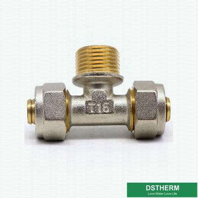China Customized Male Threaded Tee Compression Brass Fittings Screw Fittings For Pex Aluminum Pex Pipe for sale